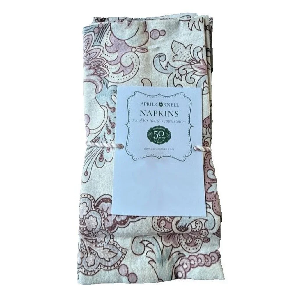 April Cornell Napkins Blue Pink Paisley French Country Garden Cotton Set of 10